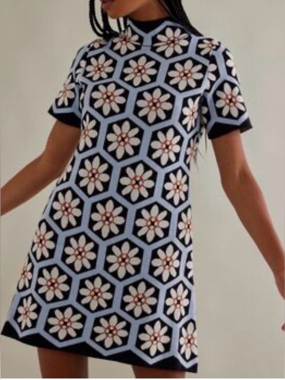By Anthropologie The Nina Short-Sleeve Mock-Neck Mod Sweater Mini Dress